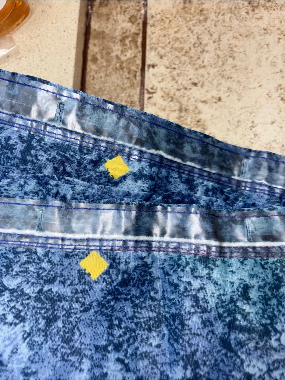 Excell Fabric Shower Bath Curtain Y2K Celestial Blue Gold Diamond *No side ties*